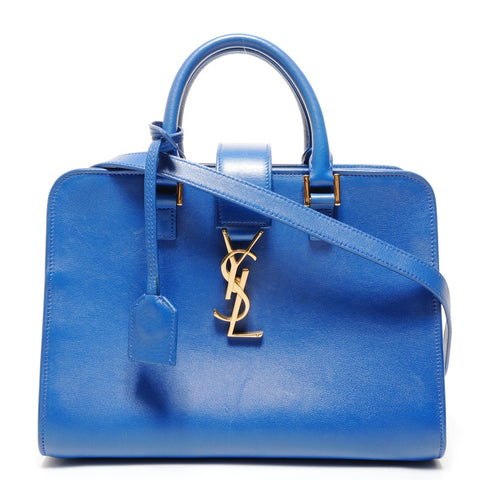 YVES SAINT LAURENT Leather 2-way Baby Cabas Tote Shoulder Bag blue WS27376