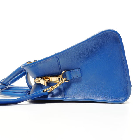 YVES SAINT LAURENT Leather 2-way Baby Cabas Tote Shoulder Bag blue WS27376