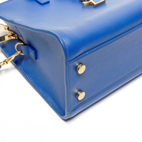 YVES SAINT LAURENT Leather 2-way Baby Cabas Tote Shoulder Bag blue WS27376