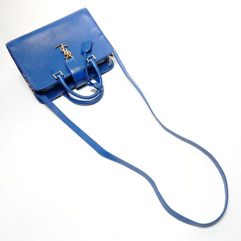 YVES SAINT LAURENT Leather 2-way Baby Cabas Tote Shoulder Bag blue WS27376