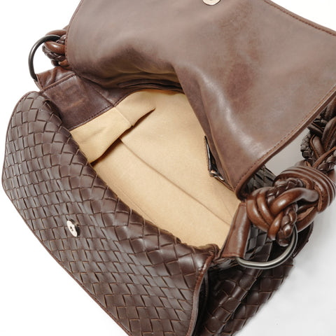 BOTTEGAVENETA INTRECCIATO flap one belt baguette bag Shoulder Bag Brown WS27379