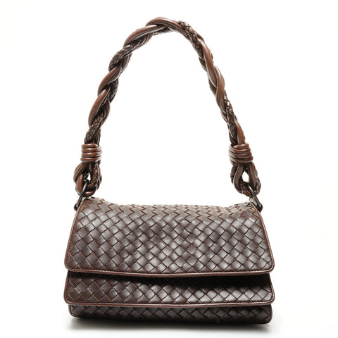 BOTTEGAVENETA INTRECCIATO flap one belt baguette bag Shoulder Bag Brown WS27379