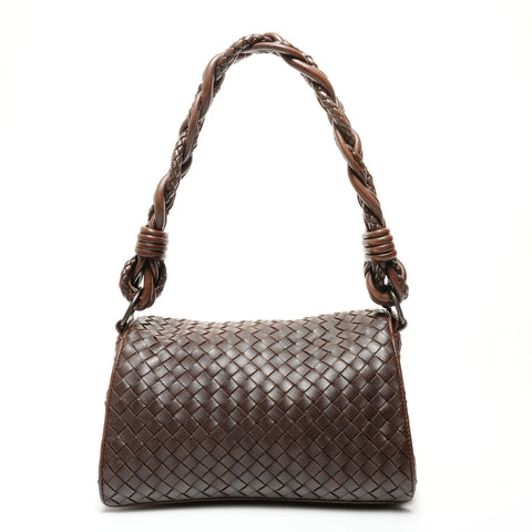 BOTTEGAVENETA INTRECCIATO flap one belt baguette bag Shoulder Bag Brown WS27379