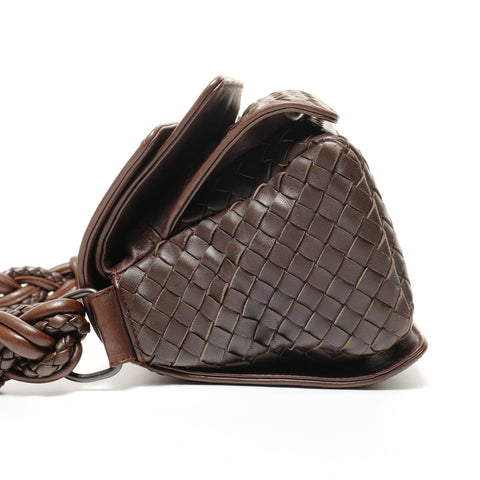 BOTTEGAVENETA INTRECCIATO flap one belt baguette bag Shoulder Bag Brown WS27379