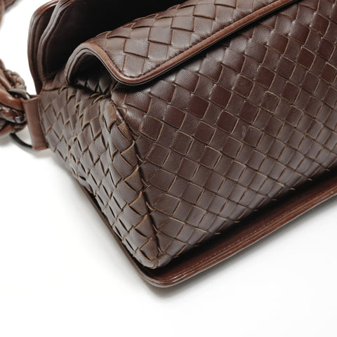 BOTTEGAVENETA INTRECCIATO flap one belt baguette bag Shoulder Bag Brown WS27379