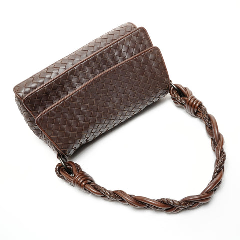 BOTTEGAVENETA INTRECCIATO flap one belt baguette bag Shoulder Bag Brown WS27379