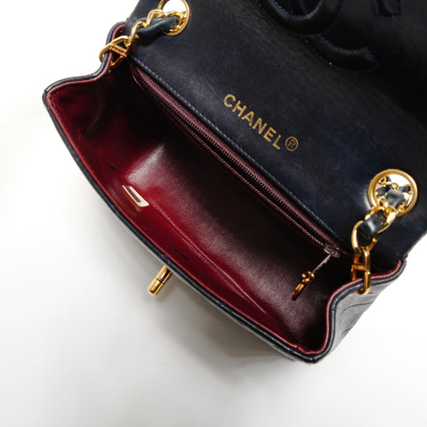 CHANEL Mini Matelasse Lambskin Chain No. 1 1989-1991 Shoulder Bag Navy WS27380