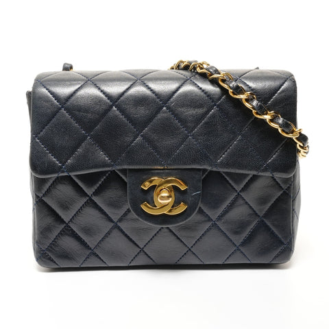 CHANEL Mini Matelasse Lambskin Chain No. 1 1989-1991 Shoulder Bag Navy WS27380
