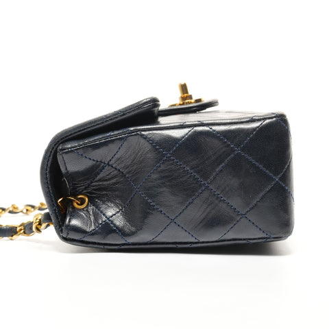 CHANEL Mini Matelasse Lambskin Chain No. 1 1989-1991 Shoulder Bag Navy WS27380