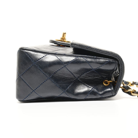 CHANEL Mini Matelasse Lambskin Chain No. 1 1989-1991 Shoulder Bag Navy WS27380