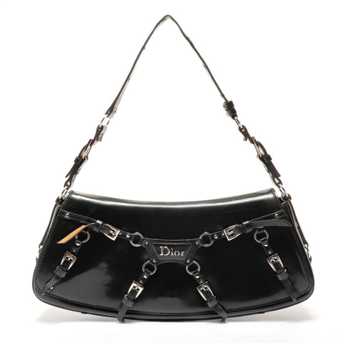 Christian Dior Patent leather one belt baguette bag bandage Shoulder Bag black WS27381