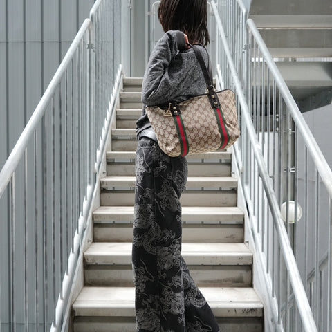 GUCCI Shelly line GG canvas Tote Bag Brown WS27385