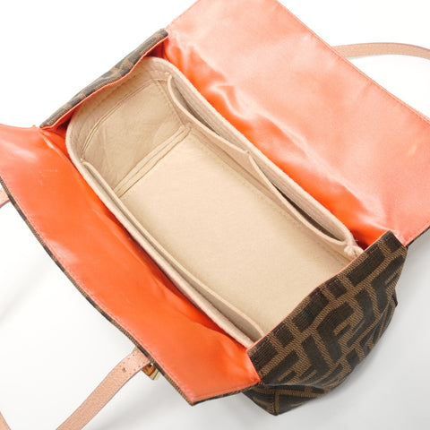 FENDI Zucca canvas with flower motif Handbag Brown WS27389