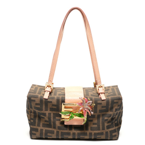 FENDI Zucca canvas with flower motif Handbag Brown WS27389