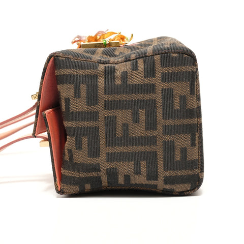 FENDI Zucca canvas with flower motif Handbag Brown WS27389