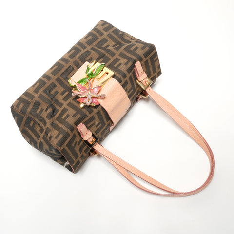 FENDI Zucca canvas with flower motif Handbag Brown WS27389