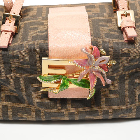FENDI Zucca canvas with flower motif Handbag Brown WS27389