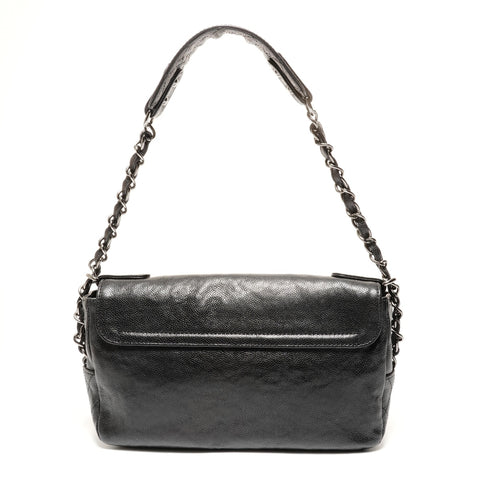 CHANEL No. 11 2006-2008 Caviar Skin Pocket in the City Shoulder Bag black WS27393
