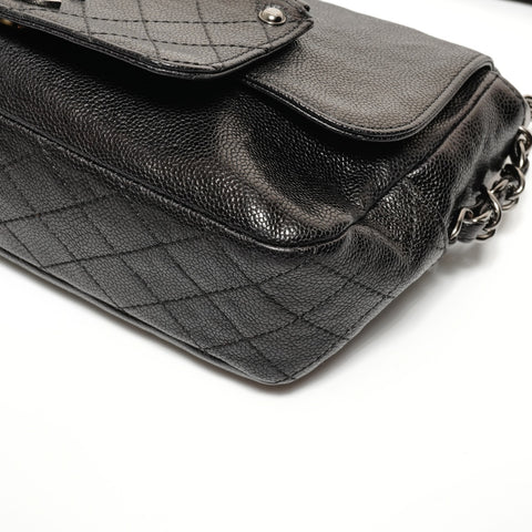 CHANEL No. 11 2006-2008 Caviar Skin Pocket in the City Shoulder Bag black WS27393