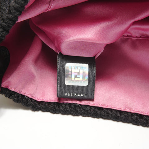 FENDI Knitted ruffle wool with logo charm Shoulder Bag black WS27394