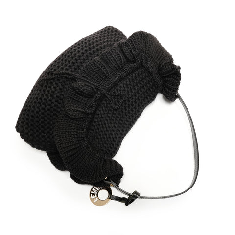 FENDI Knitted ruffle wool with logo charm Shoulder Bag black WS27394
