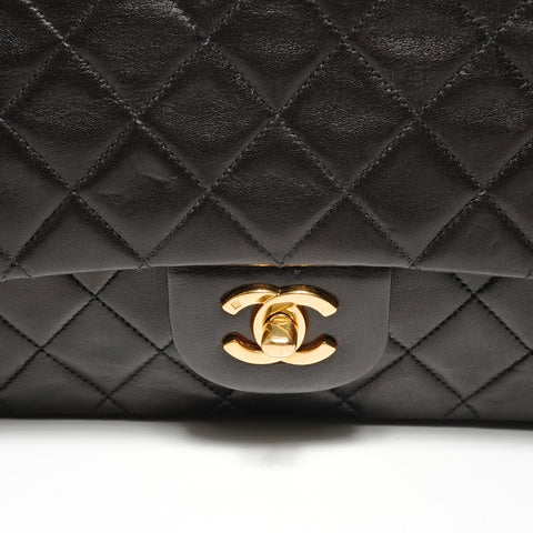 CHANEL No. 3 1996-1997 COCO Mark Double Flap Lambskin Shoulder Bag black WS27395