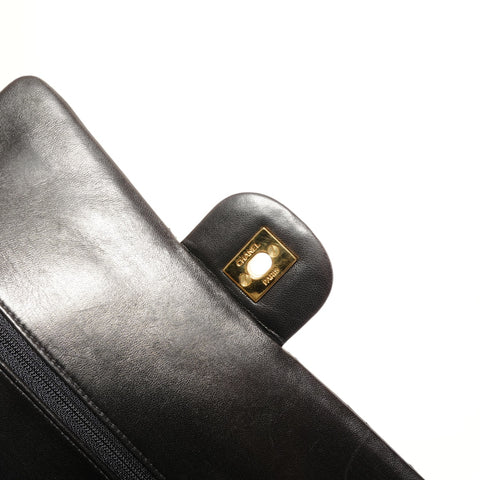 CHANEL No. 3 1996-1997 COCO Mark Double Flap Lambskin Shoulder Bag black WS27395