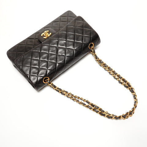 CHANEL No. 3 1996-1997 COCO Mark Double Flap Lambskin Shoulder Bag black WS27395
