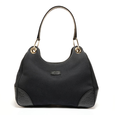 GUCCI Guccissima One Shoulder Bag in Leather and Canvas Shoulder Bag black WS27405