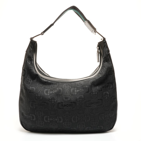 GUCCI Horsebit Pattern Canvas One Belt Shoulder Bag black WS27406