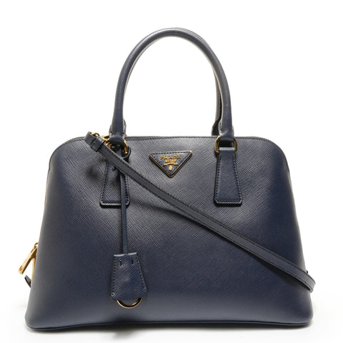 PRADA Saffiano 2way Handbag Navy WS27407