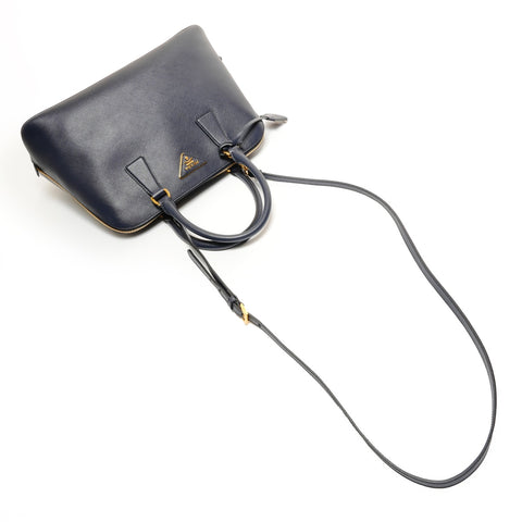 PRADA Saffiano 2way Handbag Navy WS27407