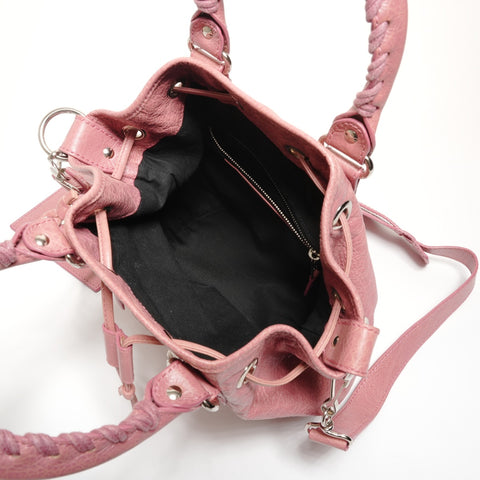 BALENCIAGA Pom-pom Leather Handbag pink WS27410