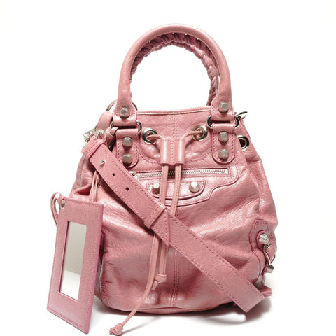 BALENCIAGA Pom-pom Leather Handbag pink WS27410