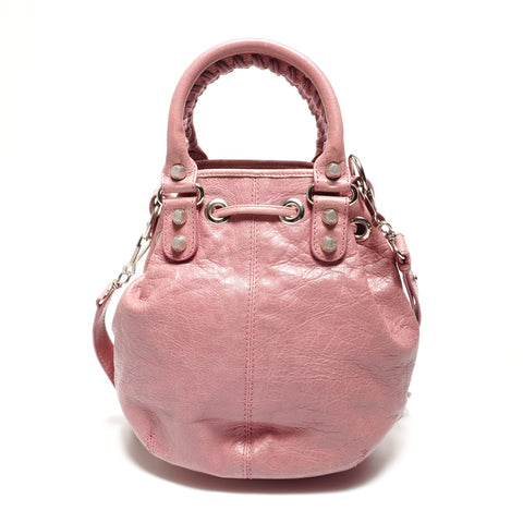 BALENCIAGA Pom-pom Leather Handbag pink WS27410