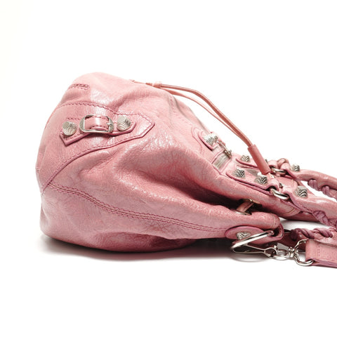 BALENCIAGA Pom-pom Leather Handbag pink WS27410