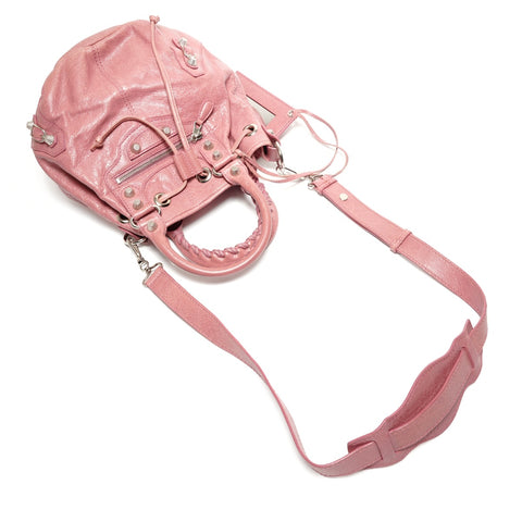 BALENCIAGA Pom-pom Leather Handbag pink WS27410