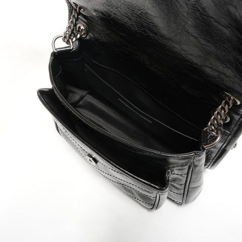 YVES SAINT LAURENT Niki Baby Chain Silver Metal Shoulder Bag black WS27411