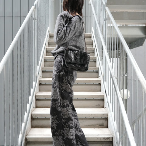 YVES SAINT LAURENT Niki Baby Chain Silver Metal Shoulder Bag black WS27411