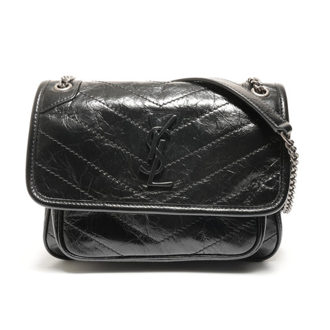 YVES SAINT LAURENT Niki Baby Chain Silver Metal Shoulder Bag black WS27411