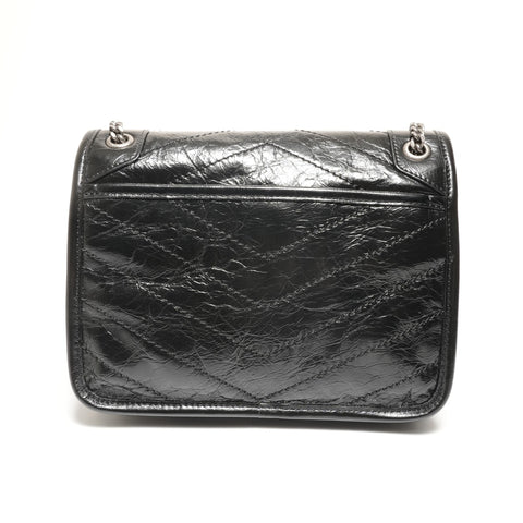 YVES SAINT LAURENT Niki Baby Chain Silver Metal Shoulder Bag black WS27411