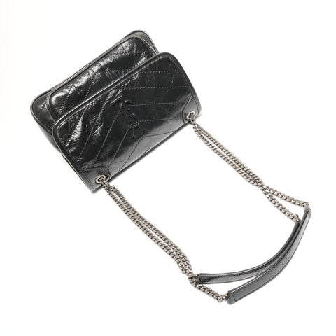 YVES SAINT LAURENT Niki Baby Chain Silver Metal Shoulder Bag black WS27411