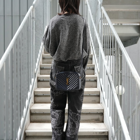 YVES SAINT LAURENT Lou Leather Shoulder Bag Navy WS27412