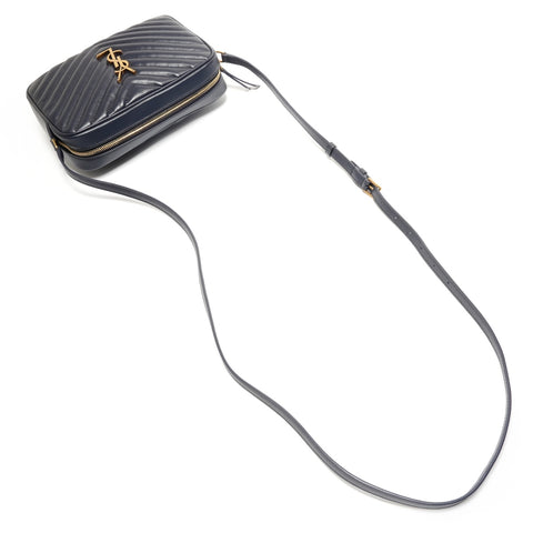 YVES SAINT LAURENT Lou Leather Shoulder Bag Navy WS27412