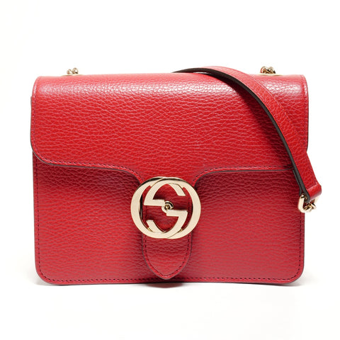 GUCCI Interlocking G Leather Shoulder Bag Red WS27413
