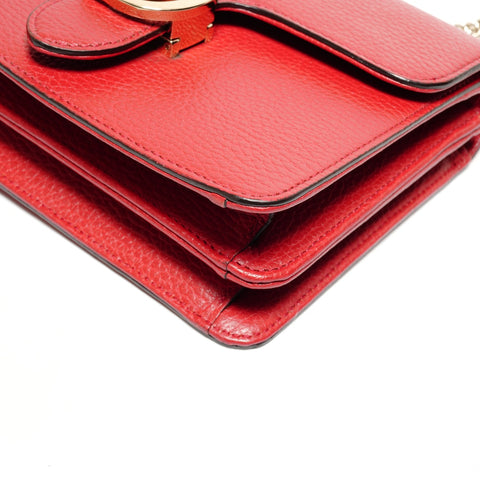GUCCI Interlocking G Leather Shoulder Bag Red WS27413