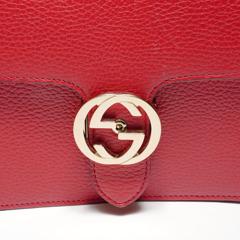 GUCCI Interlocking G Leather Shoulder Bag Red WS27413