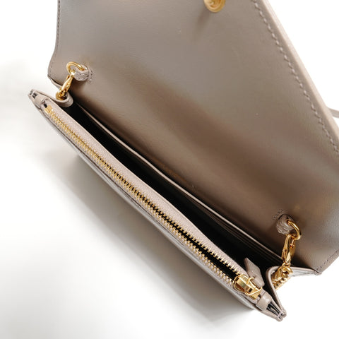 YVES SAINT LAURENT Cassandra Leather V-Stitch Chain Wallet Shoulder Bag gray WS27415