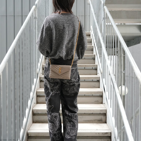 YVES SAINT LAURENT Cassandra Leather V-Stitch Chain Wallet Shoulder Bag gray WS27415