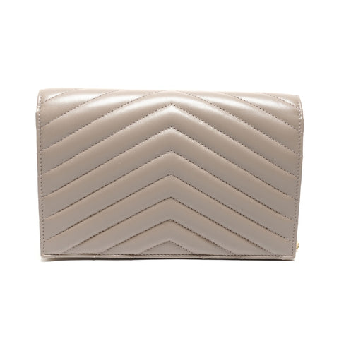 YVES SAINT LAURENT Cassandra Leather V-Stitch Chain Wallet Shoulder Bag gray WS27415